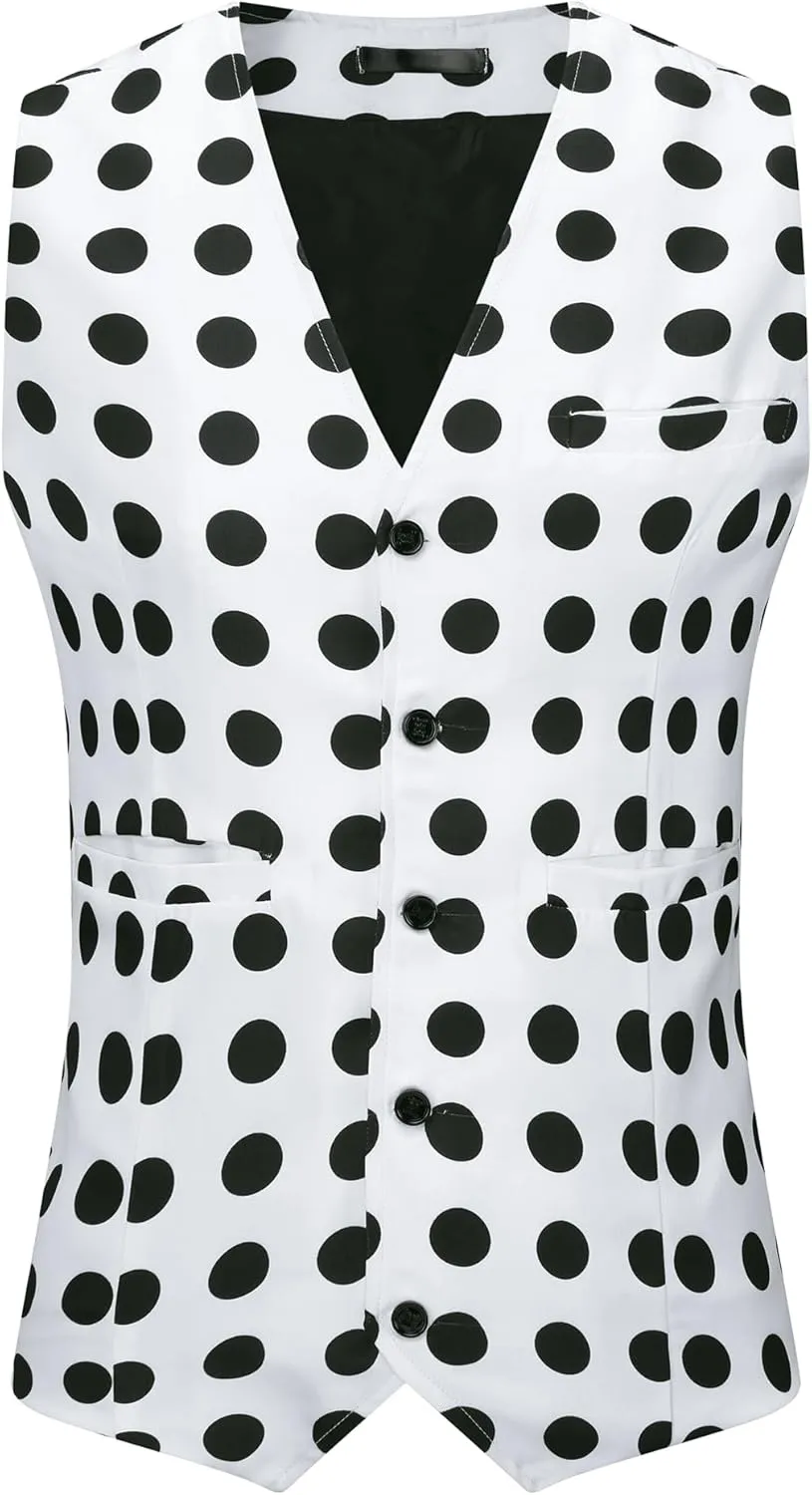 Lars Amadeus Polka Dots Waistcoat for Men's Slim Fit Sleeveless Formal Suit Vest