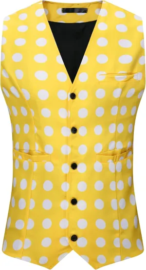 Lars Amadeus Polka Dots Waistcoat for Men's Slim Fit Sleeveless Formal Suit Vest