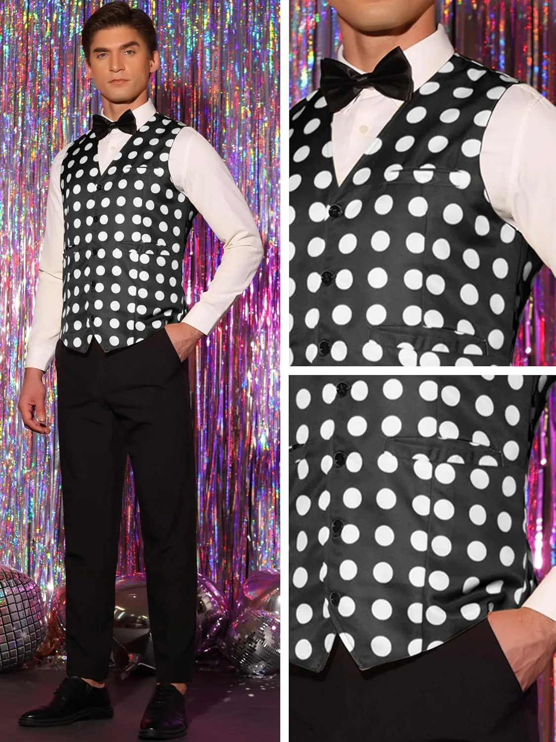 Lars Amadeus Polka Dots Waistcoat for Men's Slim Fit Sleeveless Formal Suit Vest