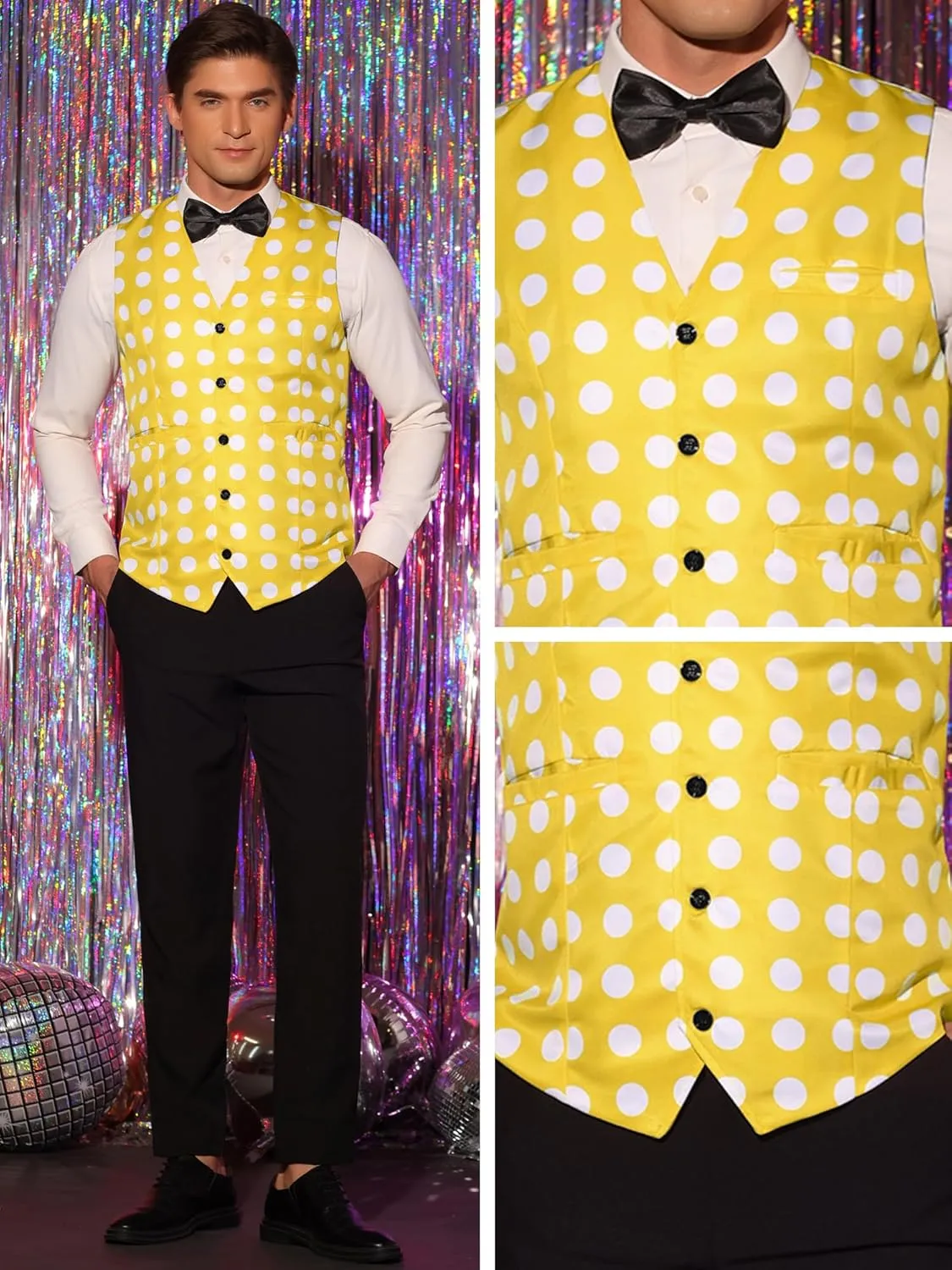 Lars Amadeus Polka Dots Waistcoat for Men's Slim Fit Sleeveless Formal Suit Vest