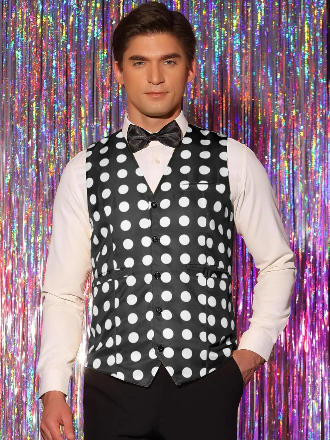 Lars Amadeus Polka Dots Waistcoat for Men's Slim Fit Sleeveless Formal Suit Vest