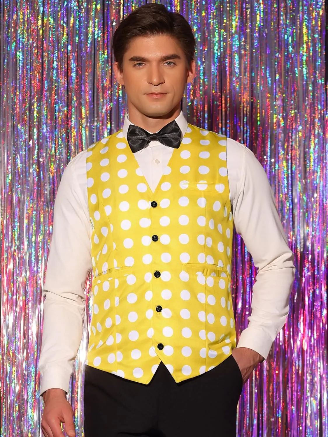Lars Amadeus Polka Dots Waistcoat for Men's Slim Fit Sleeveless Formal Suit Vest