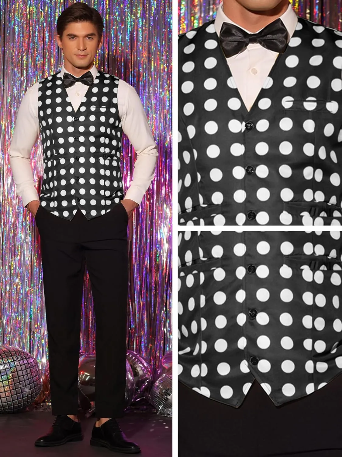 Lars Amadeus Polka Dots Waistcoat for Men's Slim Fit Sleeveless Formal Suit Vest