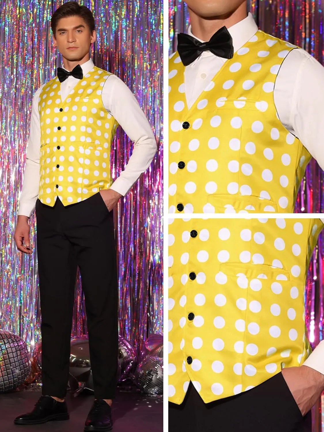 Lars Amadeus Polka Dots Waistcoat for Men's Slim Fit Sleeveless Formal Suit Vest