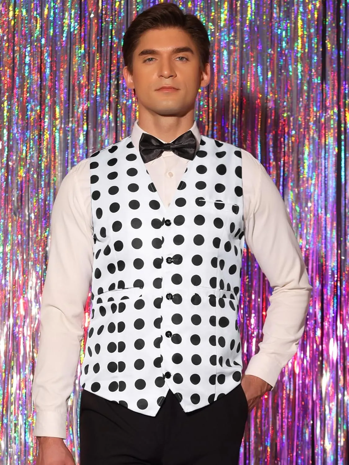 Lars Amadeus Polka Dots Waistcoat for Men's Slim Fit Sleeveless Formal Suit Vest