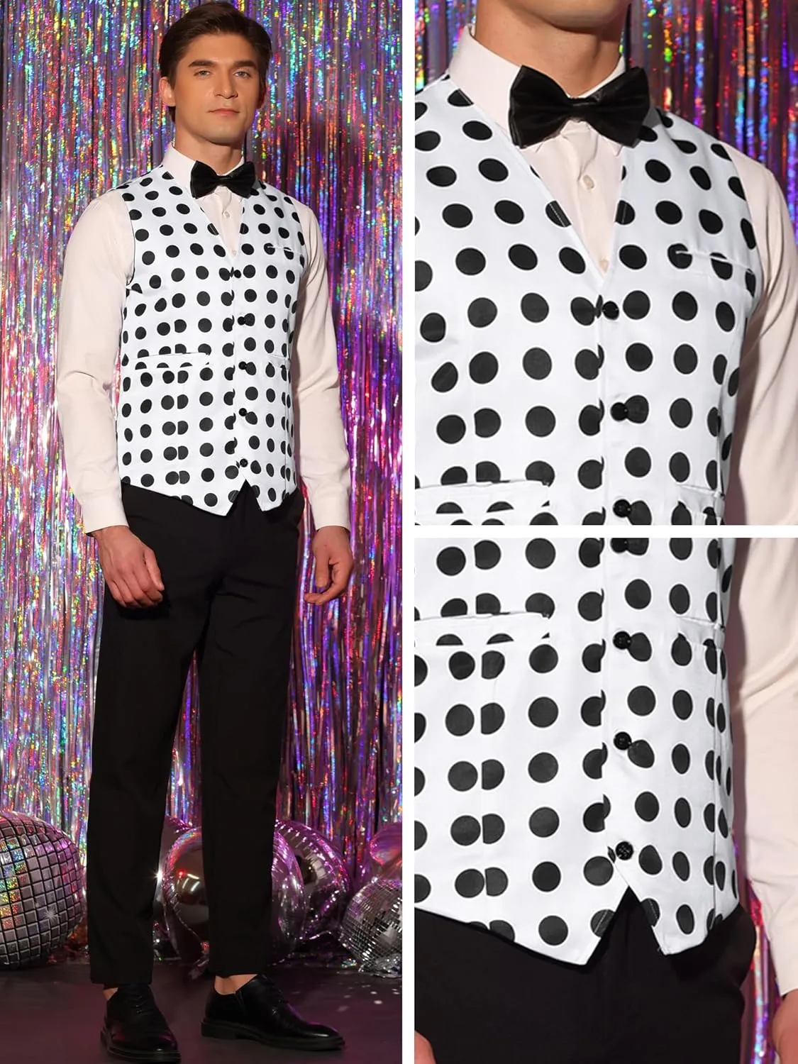 Lars Amadeus Polka Dots Waistcoat for Men's Slim Fit Sleeveless Formal Suit Vest