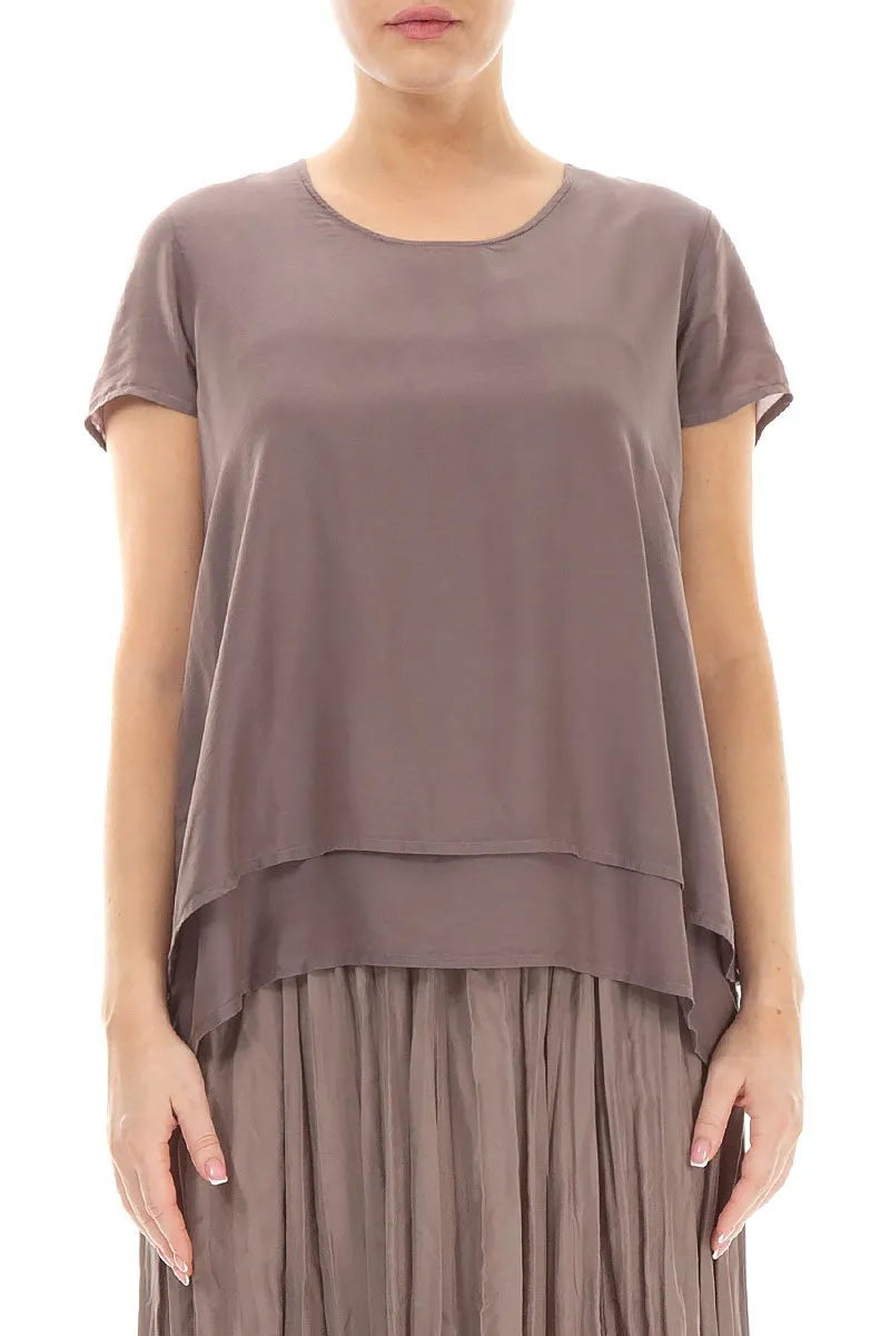 Layered Truffle Silk Bamboo Blouse