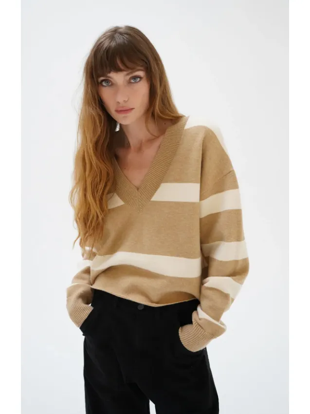LNA Morjana Sweater in Camel Stripe