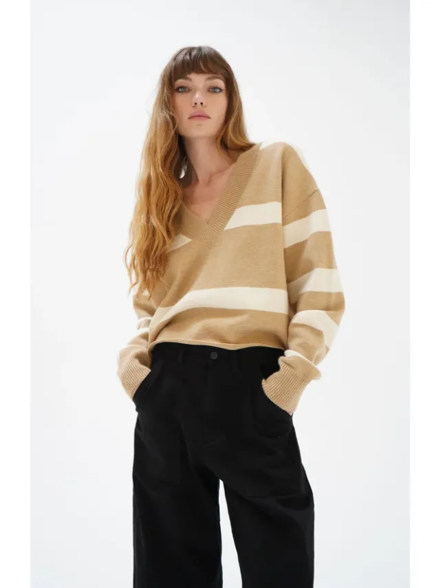 LNA Morjana Sweater in Camel Stripe