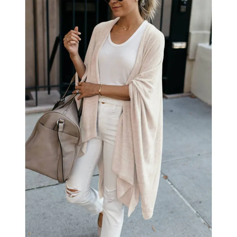 Long Cardigan Irregular Hem Knit Sweater 