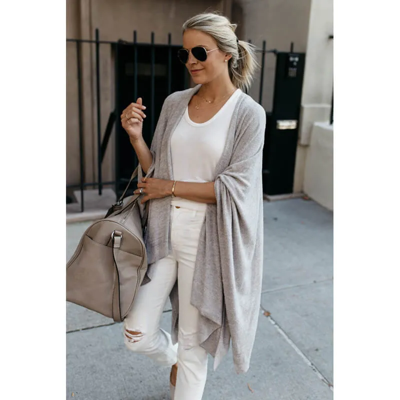 Long Cardigan Irregular Hem Knit Sweater 