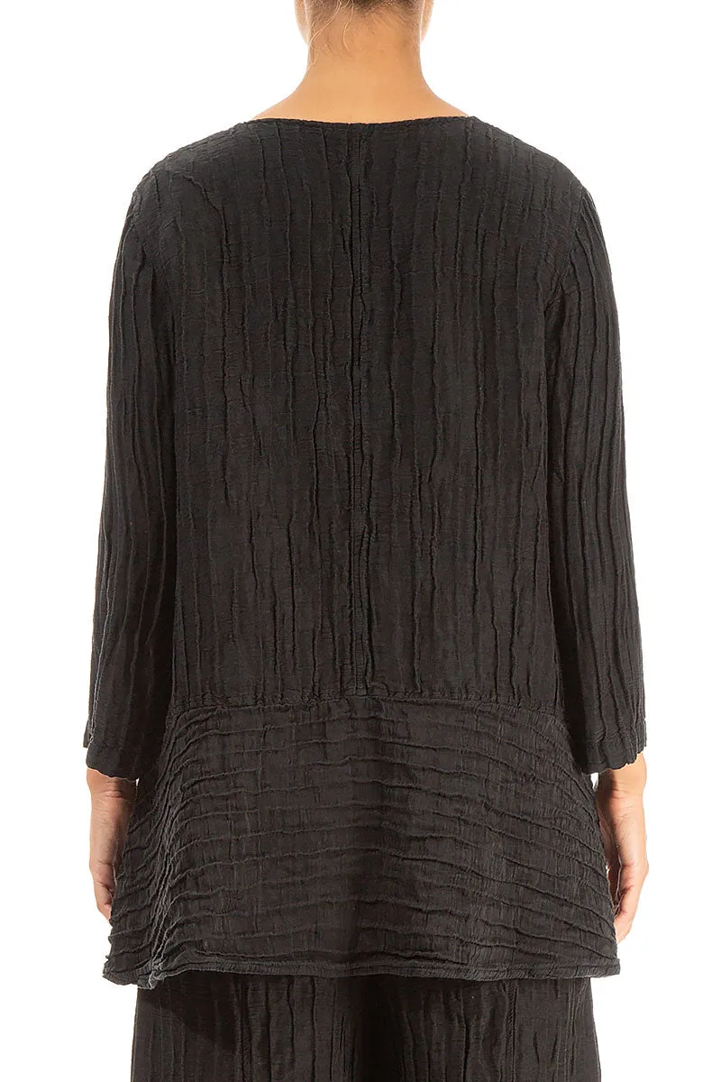 Loose Black Crinkled Silk Tunic