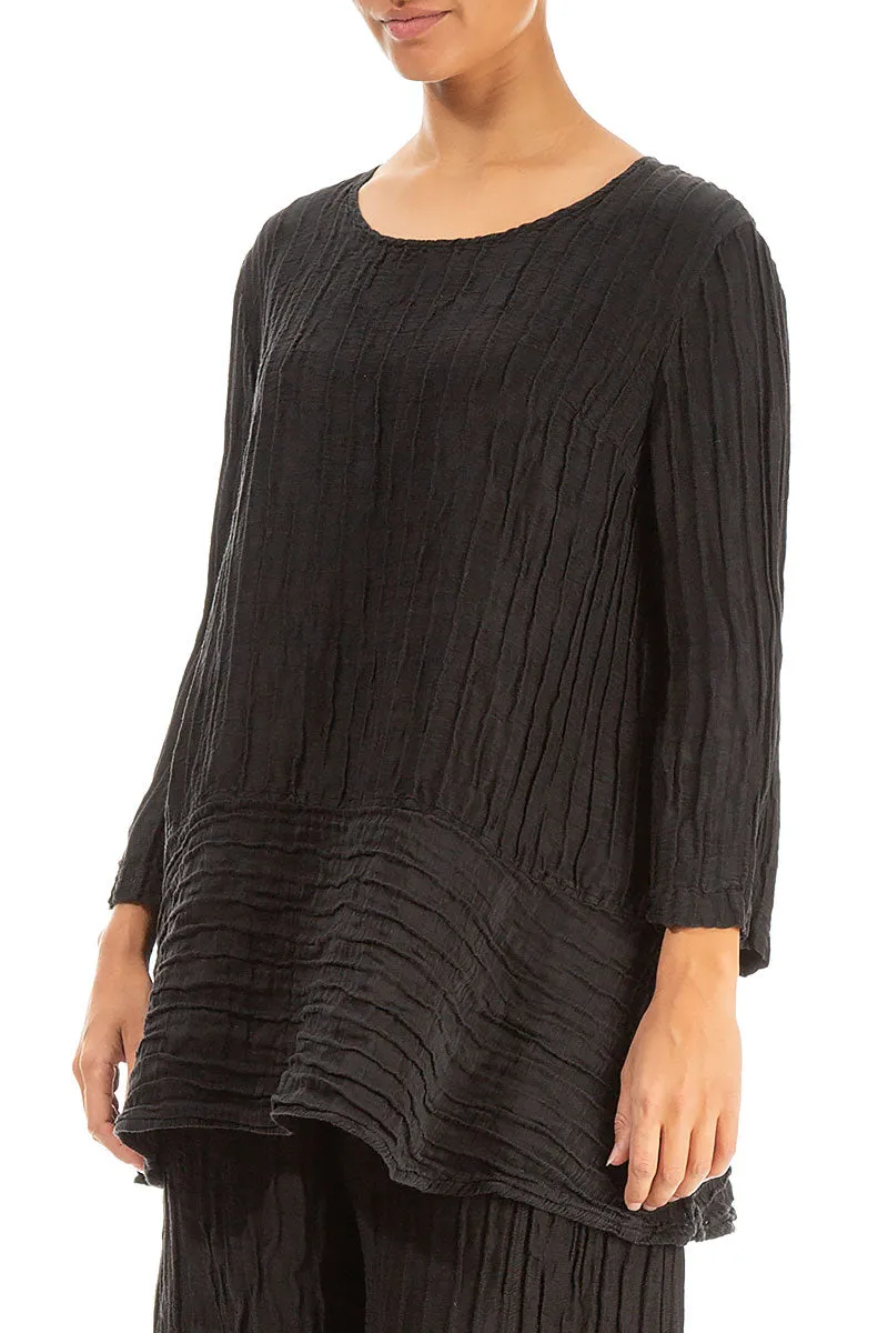 Loose Black Crinkled Silk Tunic