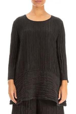Loose Black Crinkled Silk Tunic