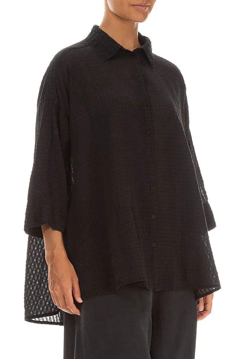 Loose Black Textured Silk Shirt