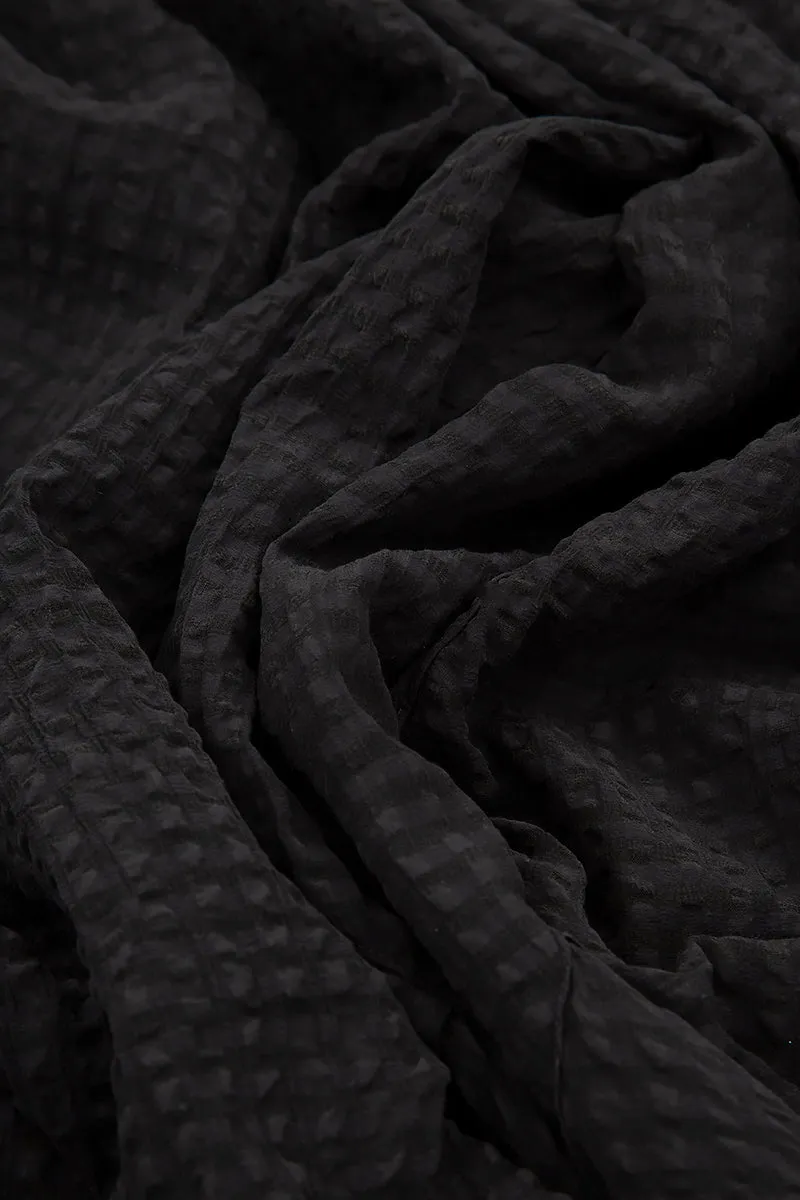Loose Black Textured Silk Shirt