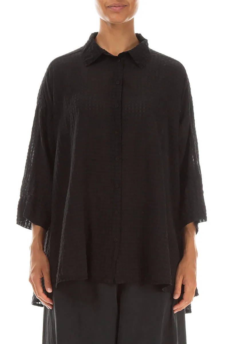 Loose Black Textured Silk Shirt