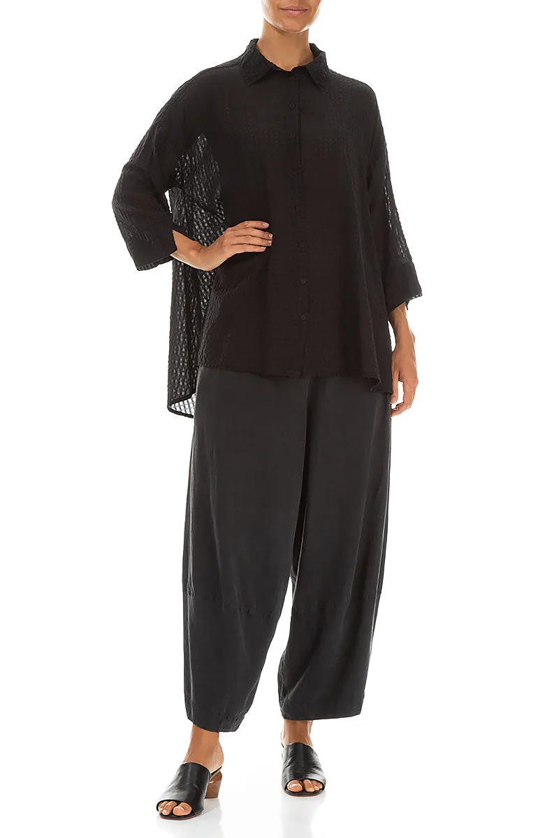 Loose Black Textured Silk Shirt