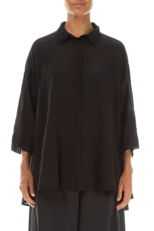 Loose Black Textured Silk Shirt