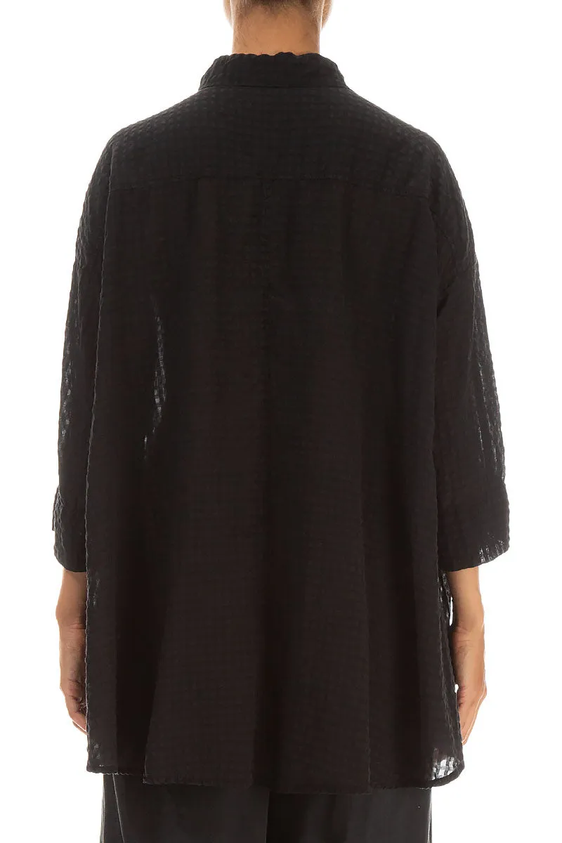 Loose Black Textured Silk Shirt