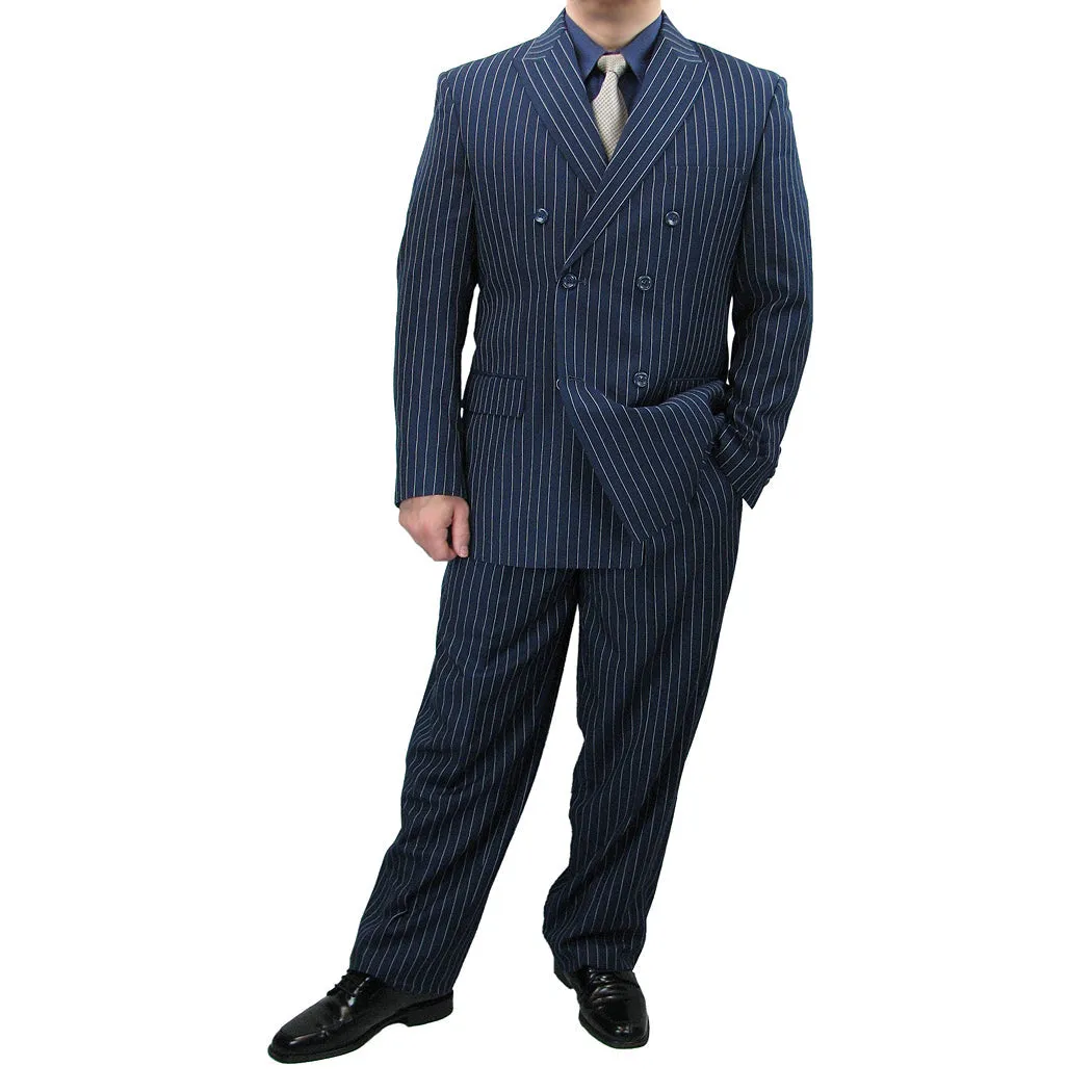 Luxurious Men's Gangster Stripe Suit - Blue