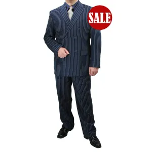 Luxurious Men's Gangster Stripe Suit - Blue