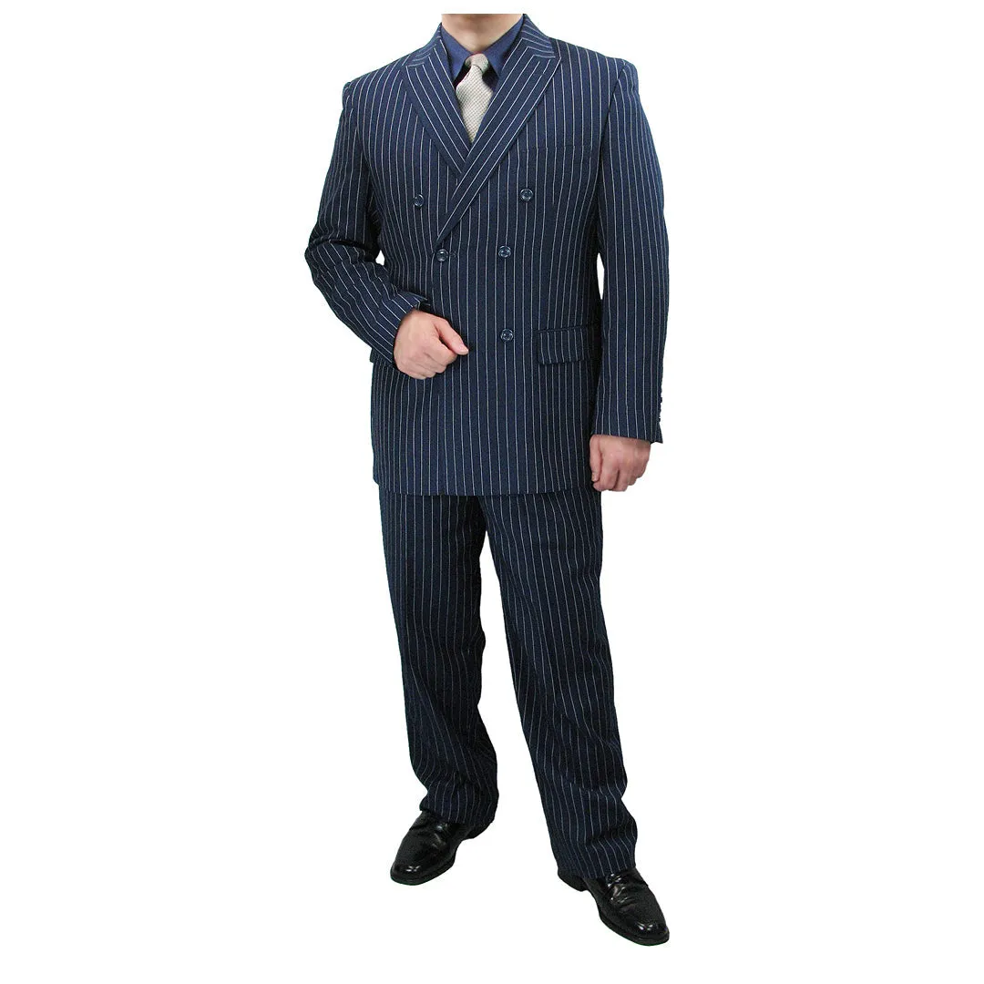 Luxurious Men's Gangster Stripe Suit - Blue