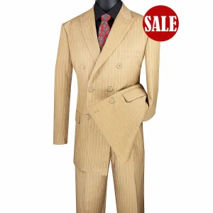 Luxurious Men's Gangster Stripe Suit Camel