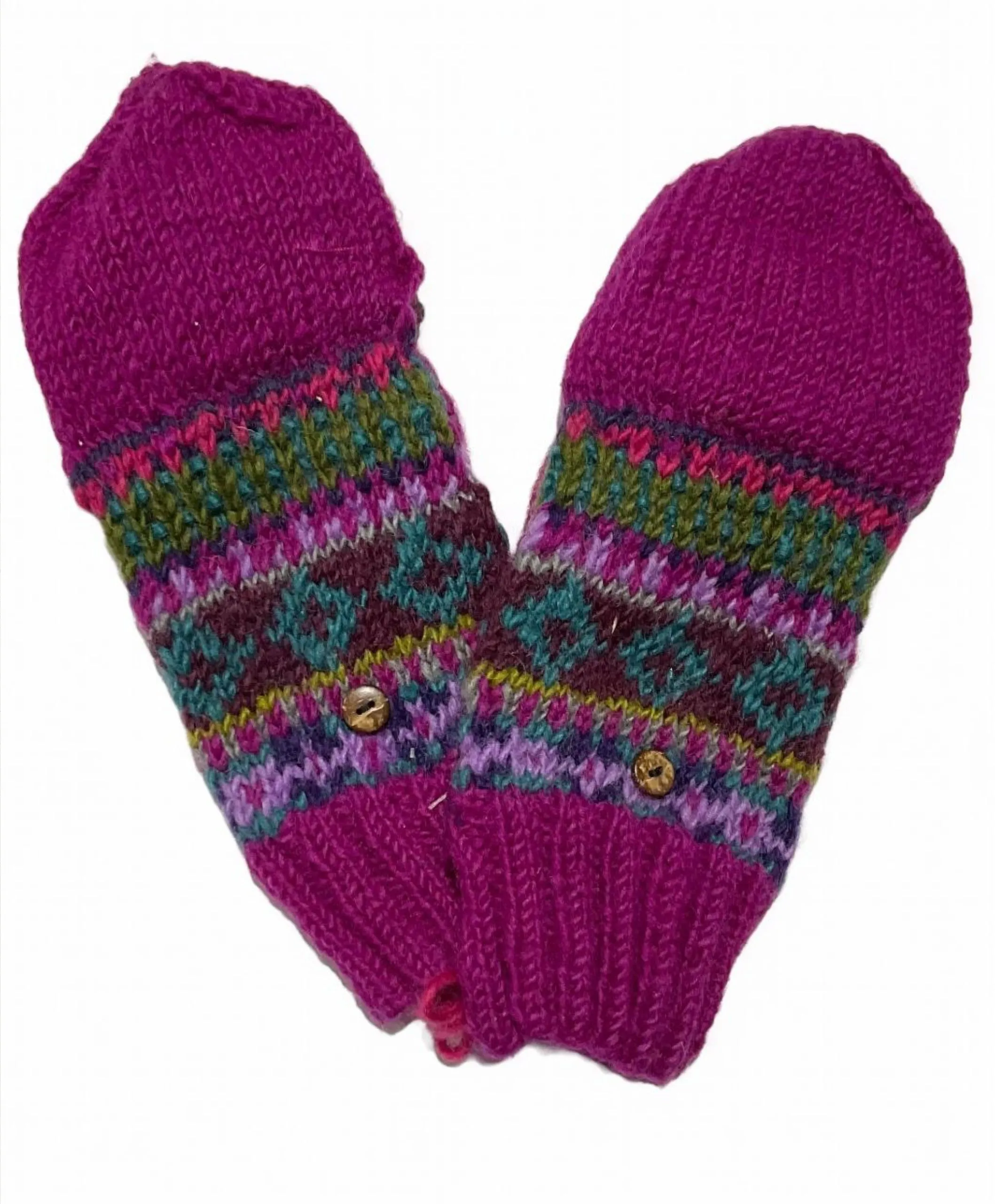 Magenta Purple Patterned Hunter Gloves Mittens 100% New Zealand Wool Winter Cosy Warm Gloves