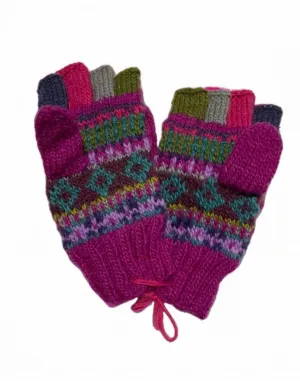 Magenta Purple Patterned Hunter Gloves Mittens 100% New Zealand Wool Winter Cosy Warm Gloves