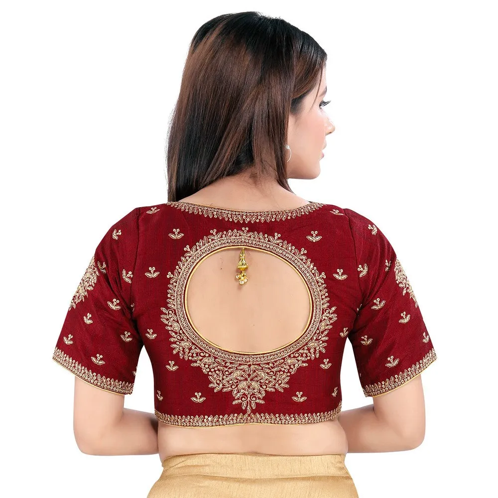 Maroon Mulberry Silk Vamas Readymade Blouse