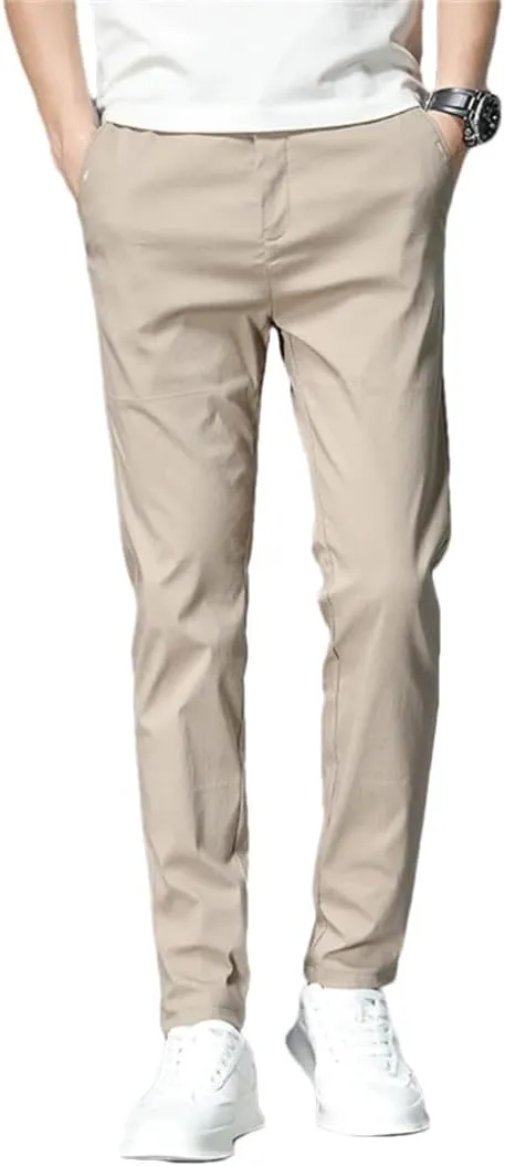 Men Spring Summer Pants Thin Stretch Slim Fit Elastic Waist Business Classic Trousers