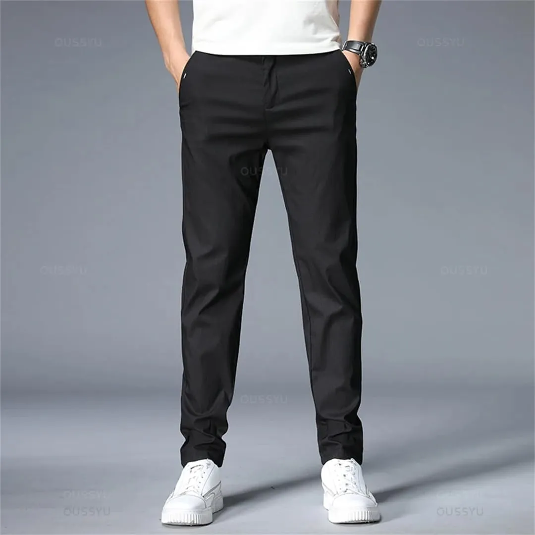 Men Spring Summer Pants Thin Stretch Slim Fit Elastic Waist Business Classic Trousers
