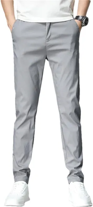 Men Spring Summer Pants Thin Stretch Slim Fit Elastic Waist Business Classic Trousers
