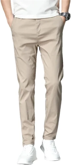 Men Spring Summer Pants Thin Stretch Slim Fit Elastic Waist Business Classic Trousers