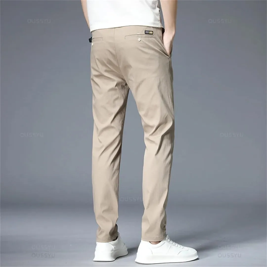 Men Spring Summer Pants Thin Stretch Slim Fit Elastic Waist Business Classic Trousers