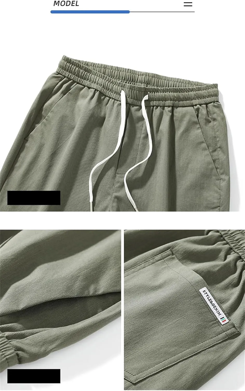 Men Stretch Cotton Slim Fit Drawstring Waist Korean Classic Blue Gray Trousers
