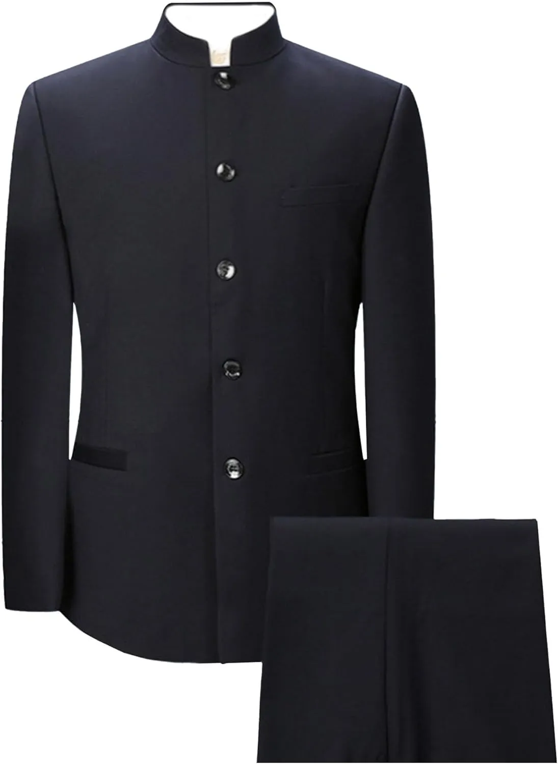 Men's 2 Pieces Chinese Tunic Suit Set Slim Fit Stand Collar Blazer Jacket Pants Suits Formal Wedding Dress