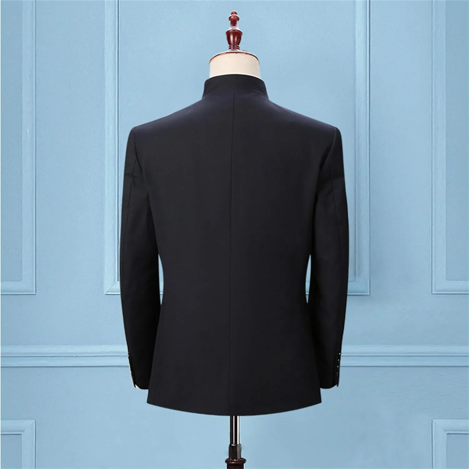 Men's 2 Pieces Chinese Tunic Suit Set Slim Fit Stand Collar Blazer Jacket Pants Suits Formal Wedding Dress