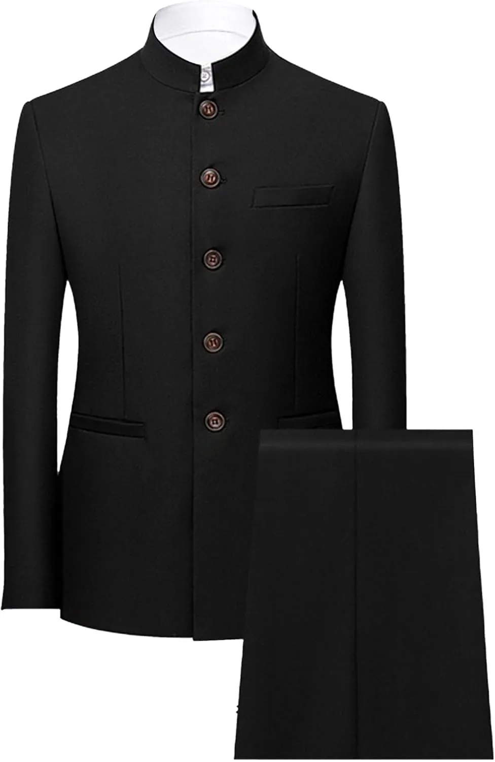 Men's 2 Pieces Chinese Tunic Suit Set Slim Fit Stand Collar Blazer Jacket Pants Suits Formal Wedding Dress