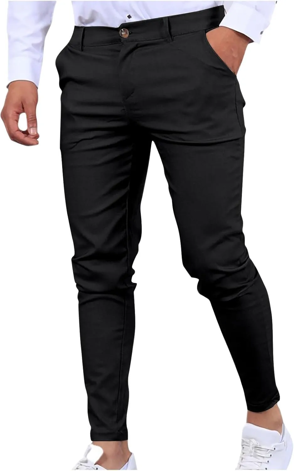 Men's Chino Casual Business Suit Pant Thin Classic Fit Dress Wrinkle Free Pants Stretch Slim Fit Flat-Front Trouser