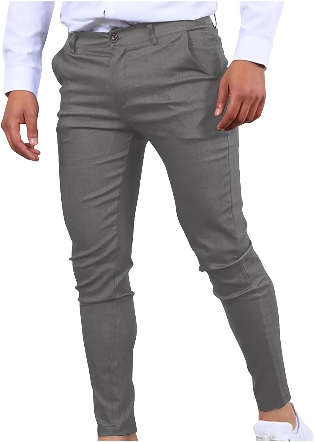 Men's Chino Casual Business Suit Pant Thin Classic Fit Dress Wrinkle Free Pants Stretch Slim Fit Flat-Front Trouser