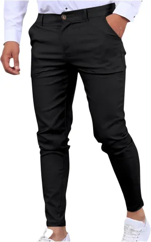 Men's Chino Casual Business Suit Pant Thin Classic Fit Dress Wrinkle Free Pants Stretch Slim Fit Flat-Front Trouser