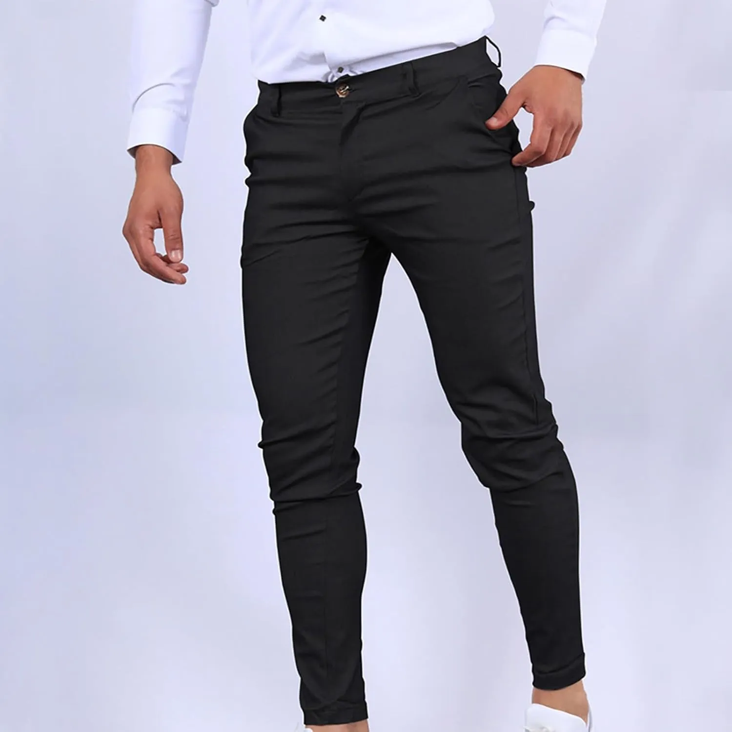 Men's Chino Casual Business Suit Pant Thin Classic Fit Dress Wrinkle Free Pants Stretch Slim Fit Flat-Front Trouser