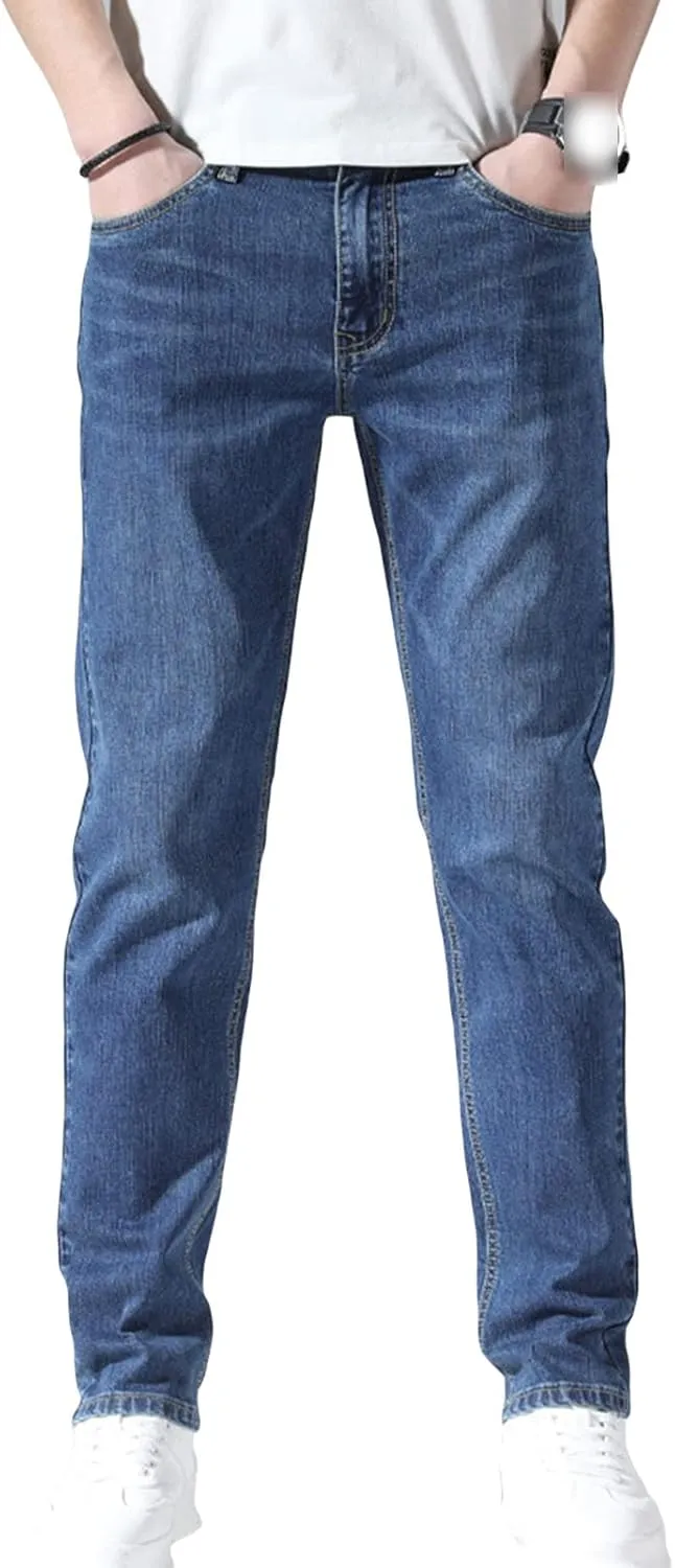Men's Slim Fit Skinny Stretch Jeans Classic Retro Straight Leg Denim Pants Washed Distressed Comfy Jean Trousers