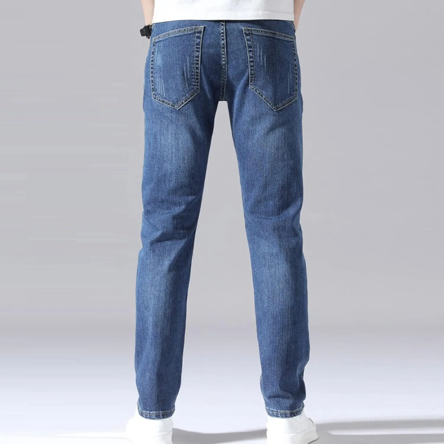 Men's Slim Fit Skinny Stretch Jeans Classic Retro Straight Leg Denim Pants Washed Distressed Comfy Jean Trousers