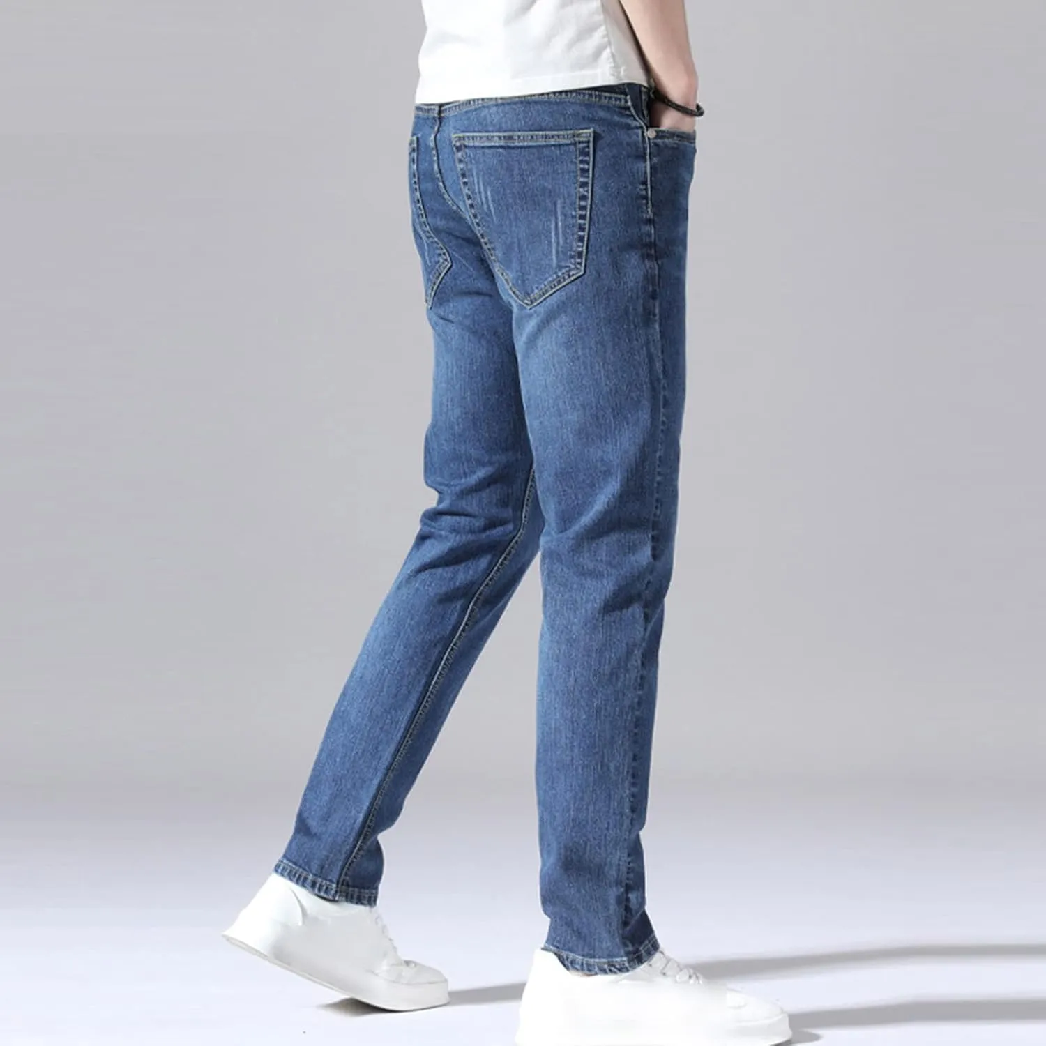 Men's Slim Fit Skinny Stretch Jeans Classic Retro Straight Leg Denim Pants Washed Distressed Comfy Jean Trousers