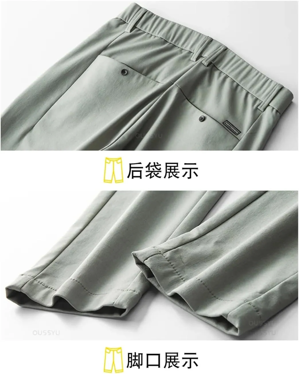 Mens Spring Summer Pants Stretch Slim Fit Elastic Waist Business Classic Trousers
