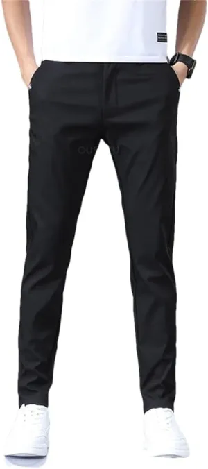 Mens Spring Summer Pants Stretch Slim Fit Elastic Waist Business Classic Trousers