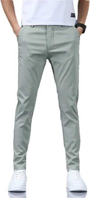 Mens Spring Summer Pants Stretch Slim Fit Elastic Waist Business Classic Trousers